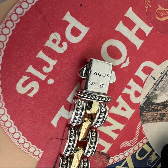 Lagos Silver and 18k Gold Caviar linked Bracelet - Picture 4 of 8